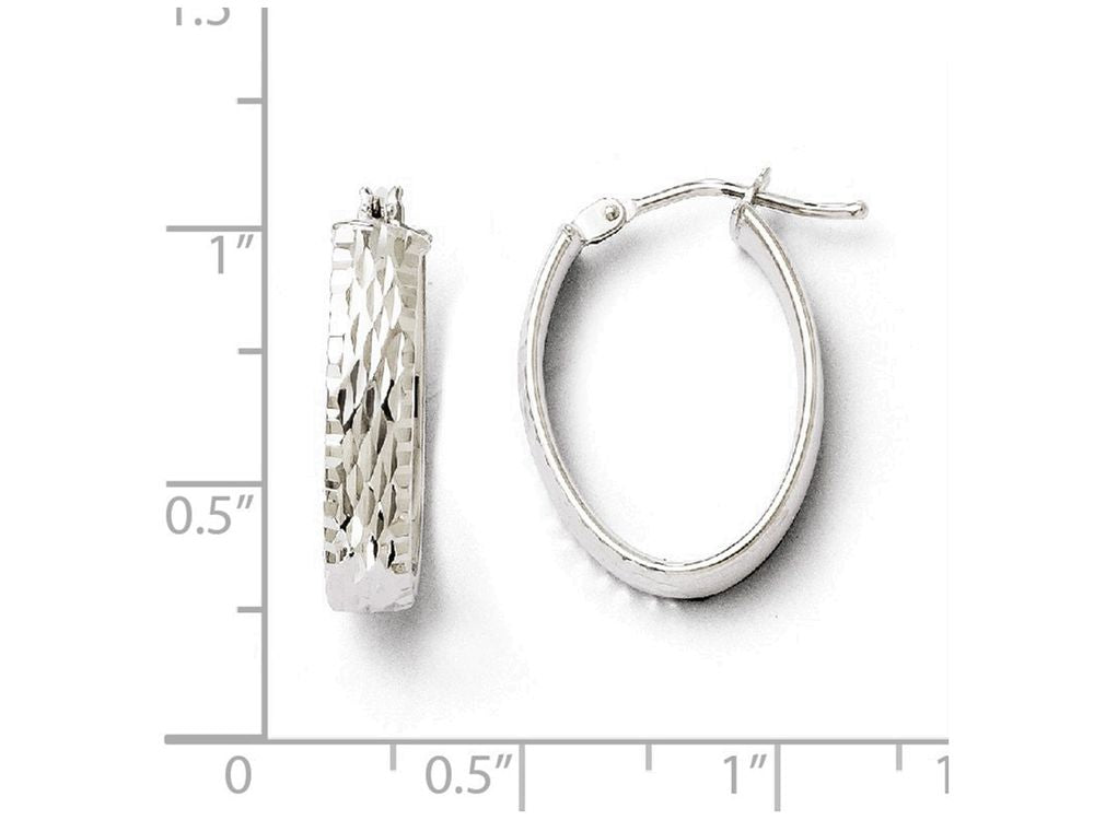 FJC Finejewelers 10k White Gold Polished And Bright Cut Oval Hinged Hoop Earrings