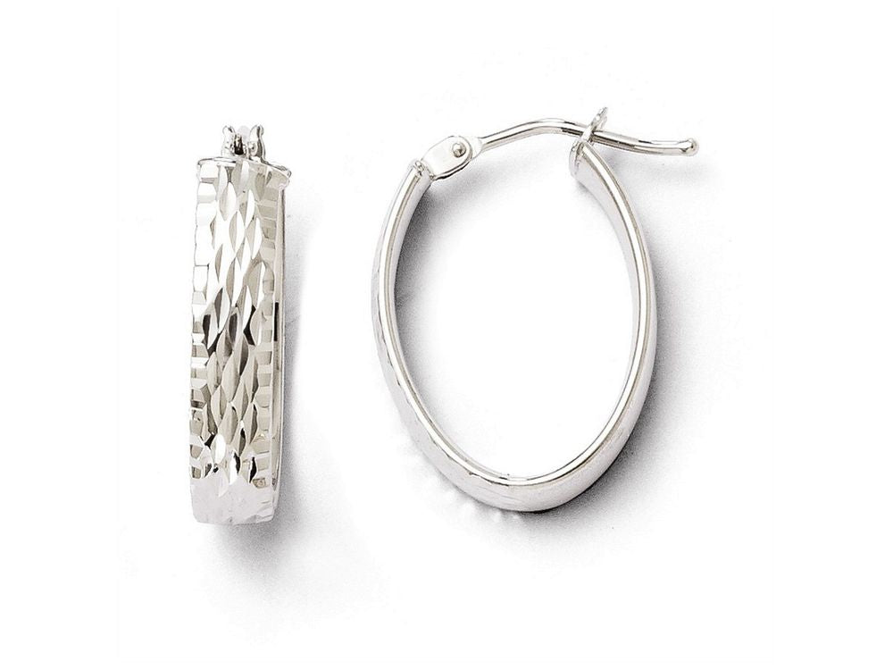 FJC Finejewelers 10k White Gold Polished And Bright Cut Oval Hinged Hoop Earrings