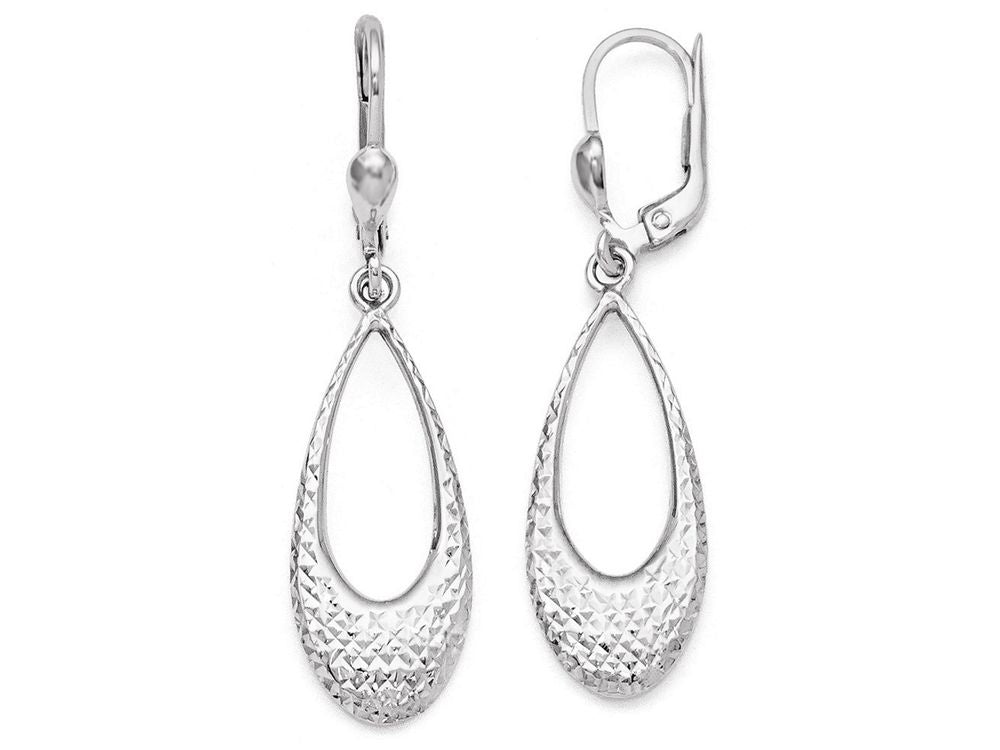 FJC Finejewelers 10k White Gold Polished and Bright Cut Leverback Earrings