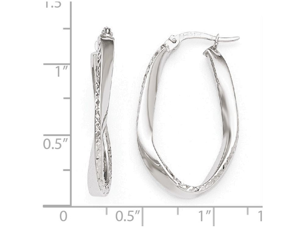 FJC Finejewelers 10k White Gold Polished and Bright Cut Oval Hoop Earrings