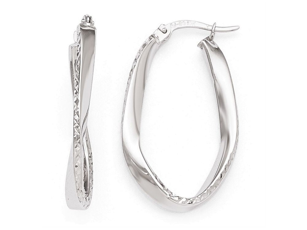 FJC Finejewelers 10k White Gold Polished and Bright Cut Oval Hoop Earrings
