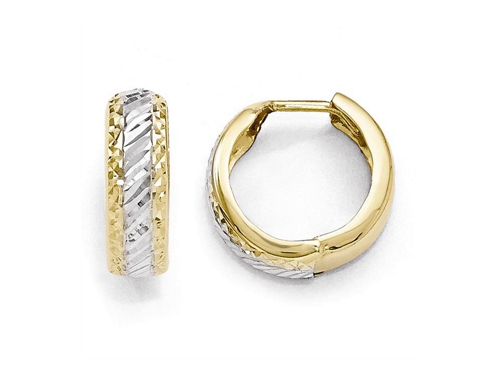 FJC Finejewelers 10k W/white Rhodium Polished And Bright Cut Hoop Earrings