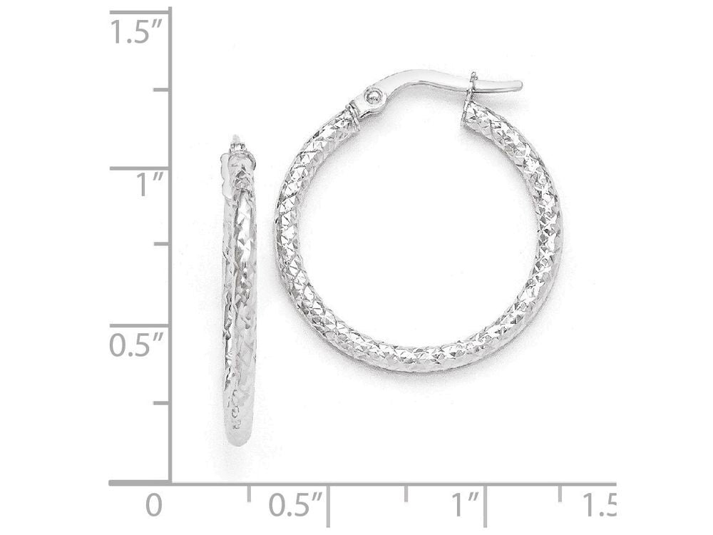 FJC Finejewelers 10k White Gold Polished And Textured Hinged Hoop Earrings