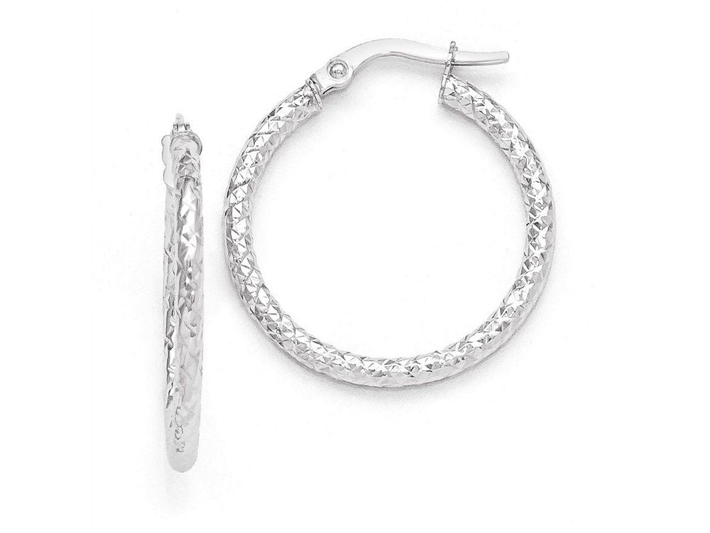 FJC Finejewelers 10k White Gold Polished And Textured Hinged Hoop Earrings