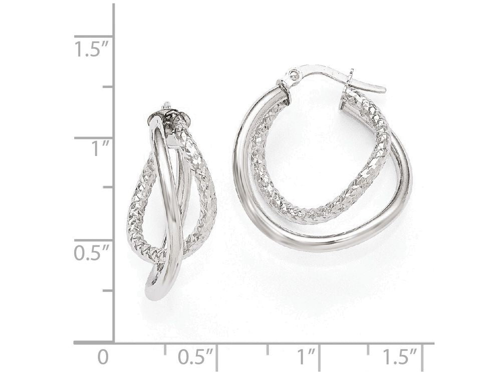 FJC Finejewelers 10k White Gold Polished And Textured Fancy Hoop Earrings