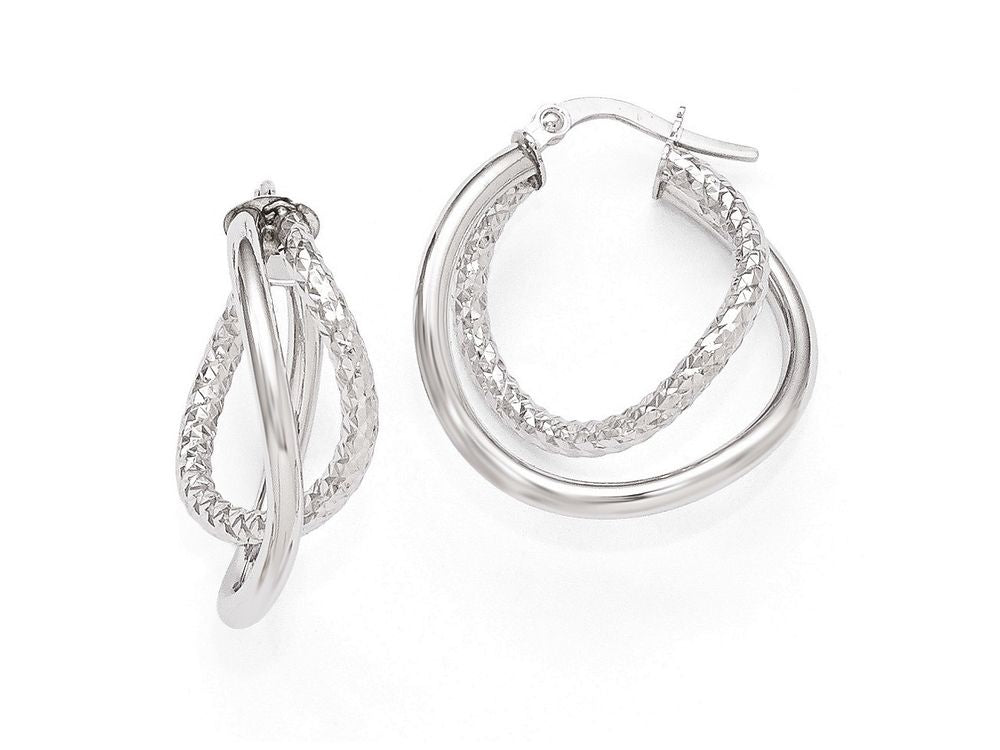 FJC Finejewelers 10k White Gold Polished And Textured Fancy Hoop Earrings