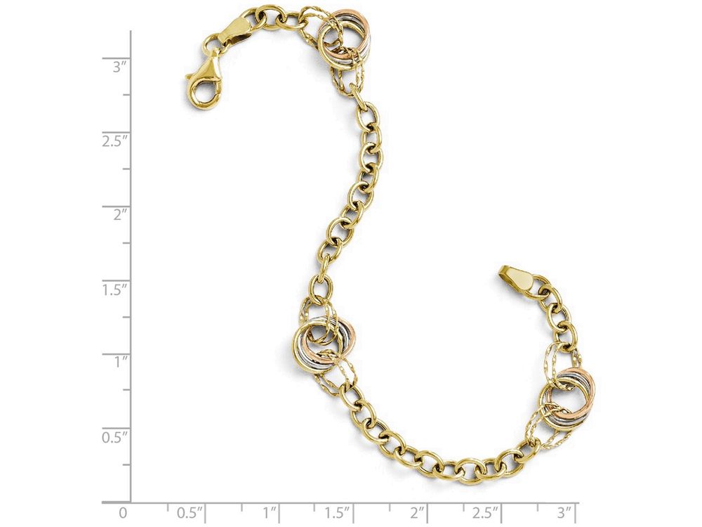 FJC Finejewelers 10k Tri-color Polished And Textured Fancy Link Bracelet