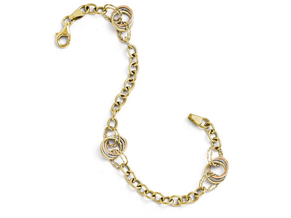 FJC Finejewelers 10k Tri-color Polished And Textured Fancy Link Bracelet