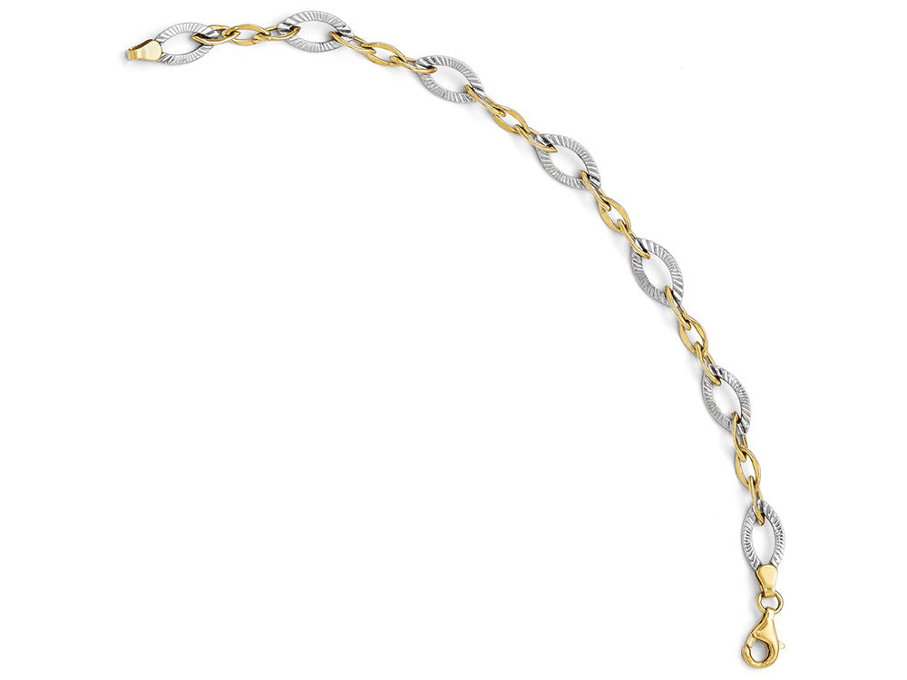 FJC Finejewelers 10k Two-tone Polished And Textured Link Bracelet