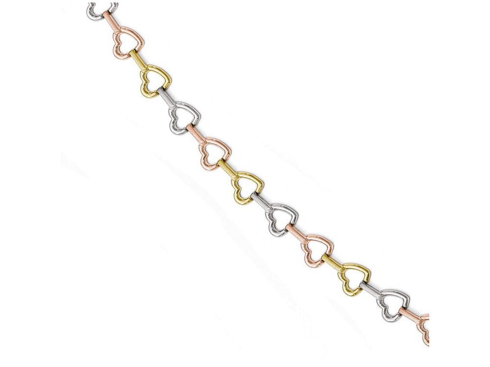 FJC Finejewelers 10k Tri-color Rhodium Heart Bracelet