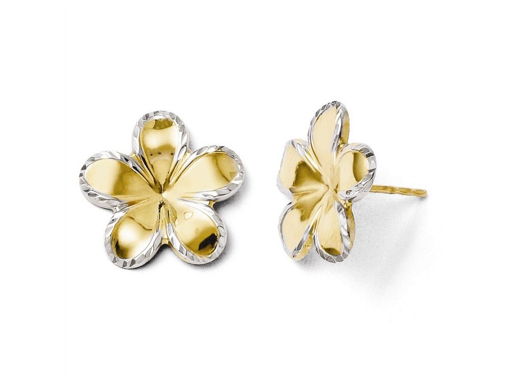 FJC Finejewelers 14k Yellow Gold W/ Rhodium Flower Post Earrings