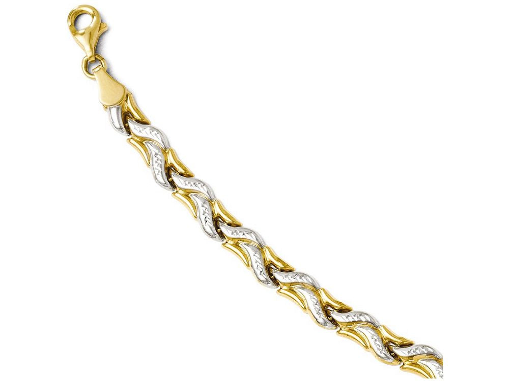 FJC Finejewelers 14k Yellow Gold W/ Rhodium Bright Cut Bracelet