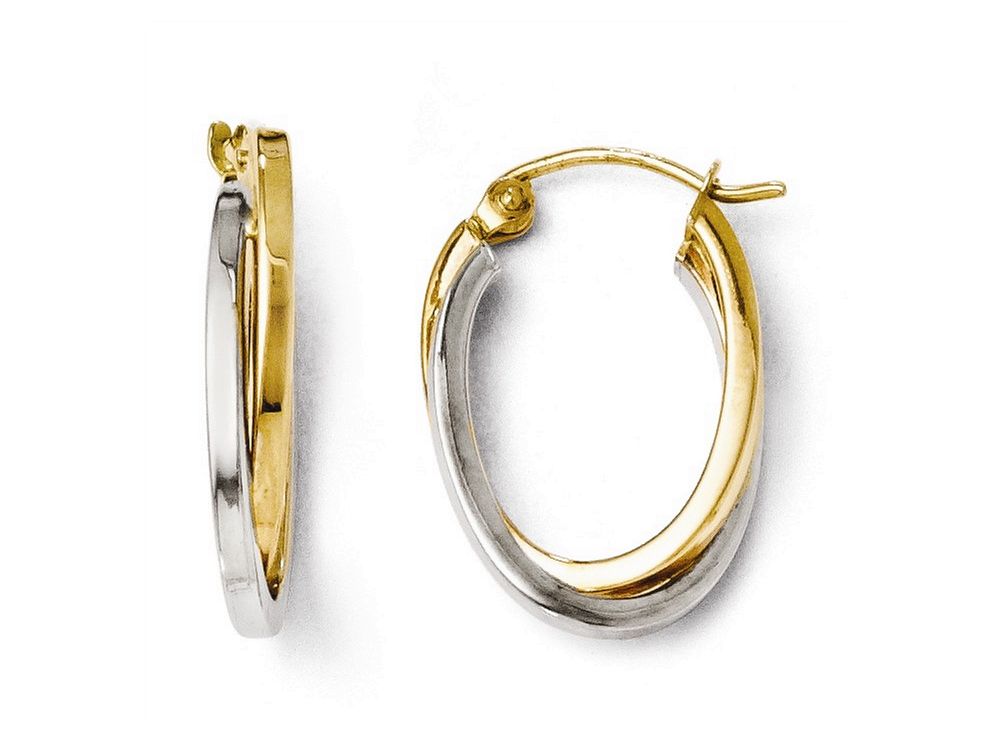 FJC Finejewelers 14 kt Two Tone Gold Polished Oval Hoop Earrings