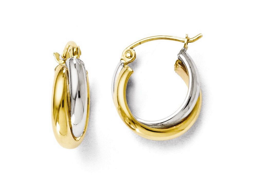 FJC Finejewelers 14 kt Two Tone Gold Polished Hinged Hoop Earrings