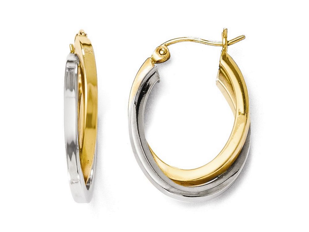 FJC Finejewelers 14 kt Two Tone Gold Polished Oval Hinged Hoop Earrings