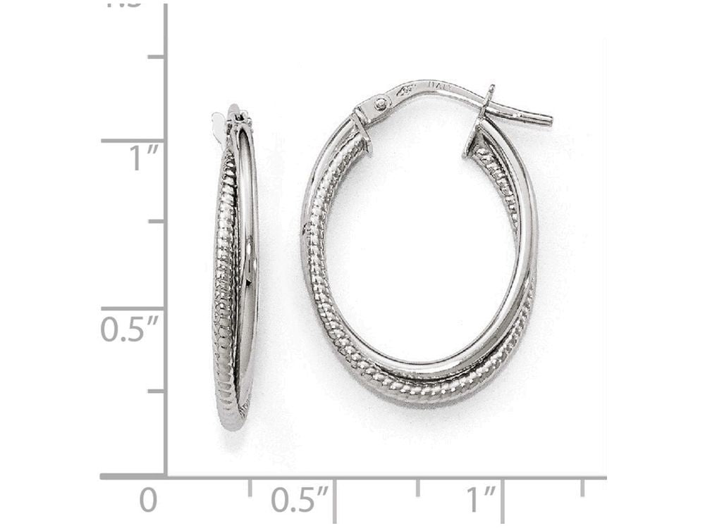 FJC Finejewelers 14k White Gold Polished Textured Oval Hoop Earrings