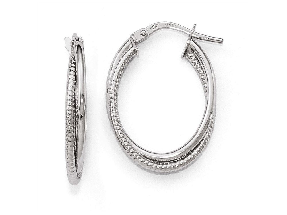 FJC Finejewelers 14k White Gold Polished Textured Oval Hoop Earrings