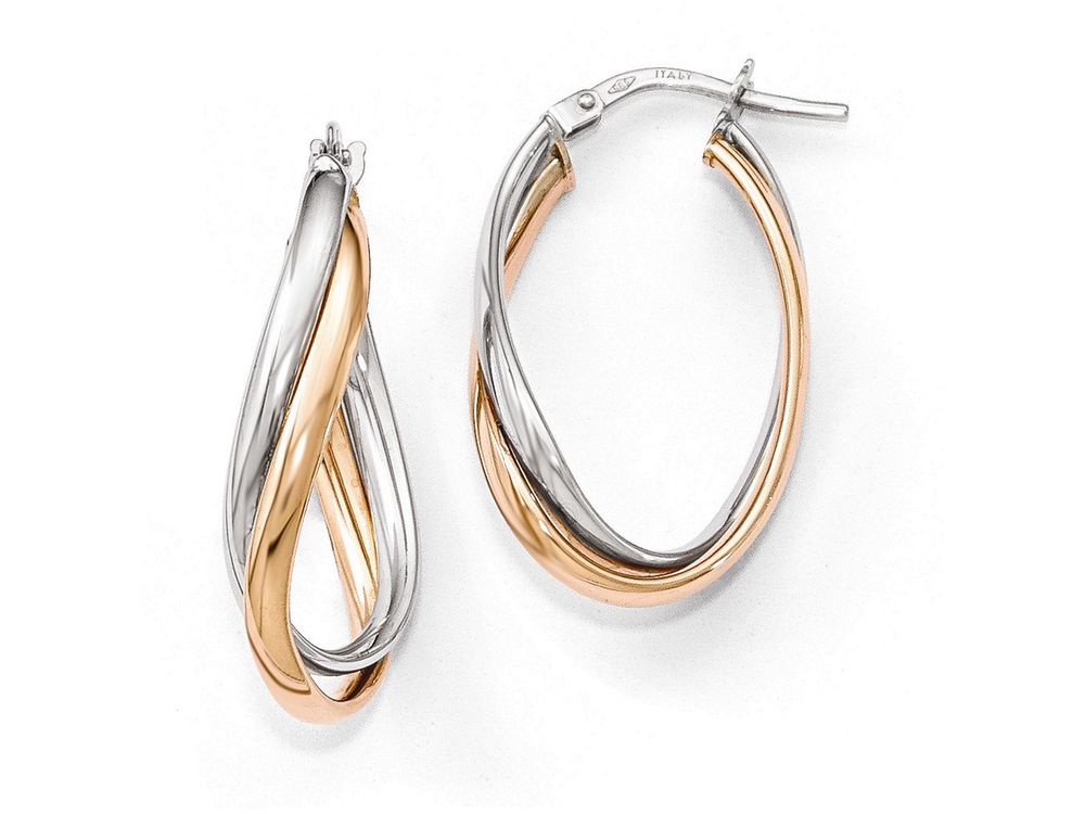 FJC Finejewelers 14k Rose And White Gold Polished Fancy Hoop Earrings