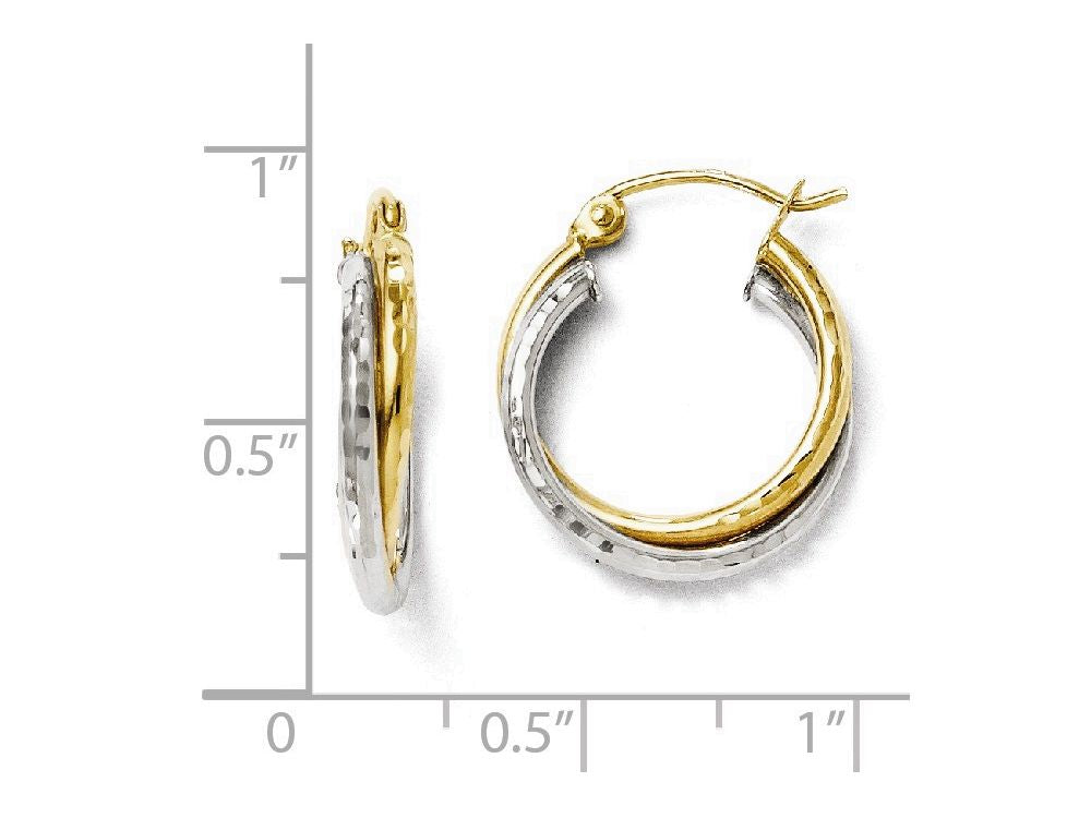 FJC Finejewelers 14 kt Two Tone Gold Bright Cut Hinged Hoop Earrings