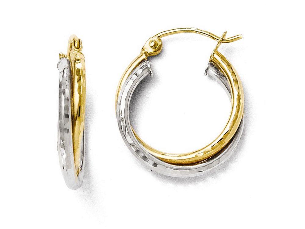 FJC Finejewelers 14 kt Two Tone Gold Bright Cut Hinged Hoop Earrings