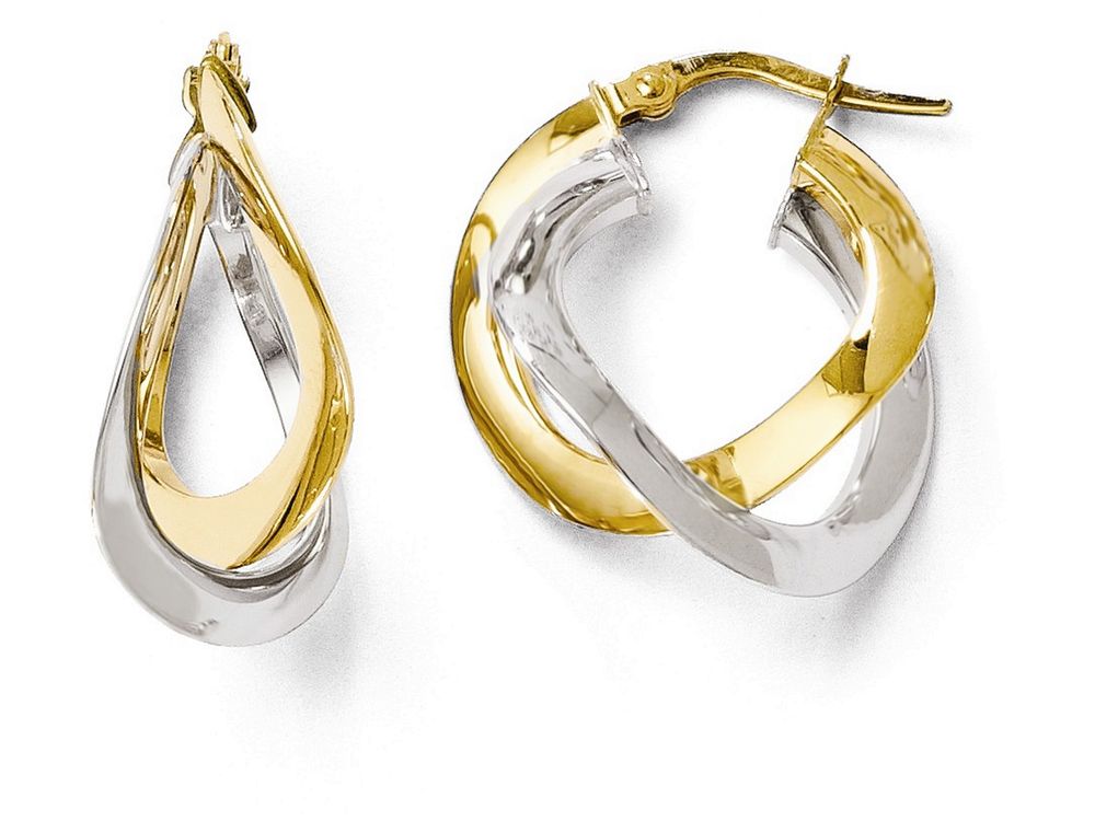 FJC Finejewelers 14 kt Two Tone Gold Polished Twisted Double Hoop Earrings