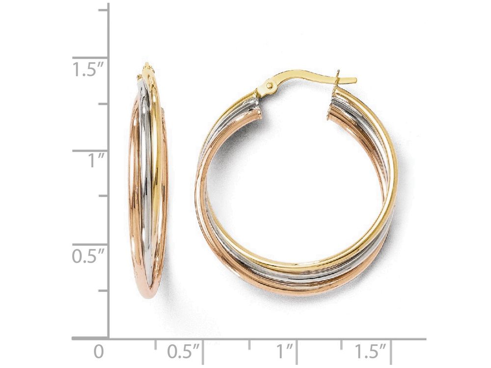 FJC Finejewelers 14 kt Tri Color Gold Polished And Textured Twisted Hoop Earrings