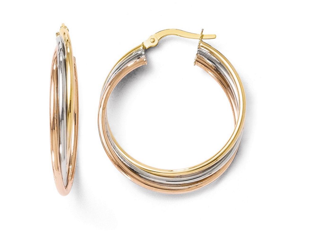 FJC Finejewelers 14 kt Tri Color Gold Polished And Textured Twisted Hoop Earrings