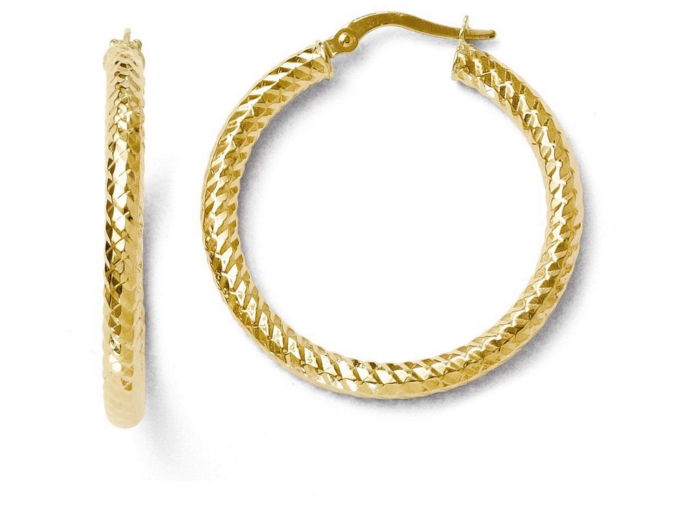 FJC Finejewelers 14k Yellow Gold Foreverlite Polished And Textured Hoop Earrings