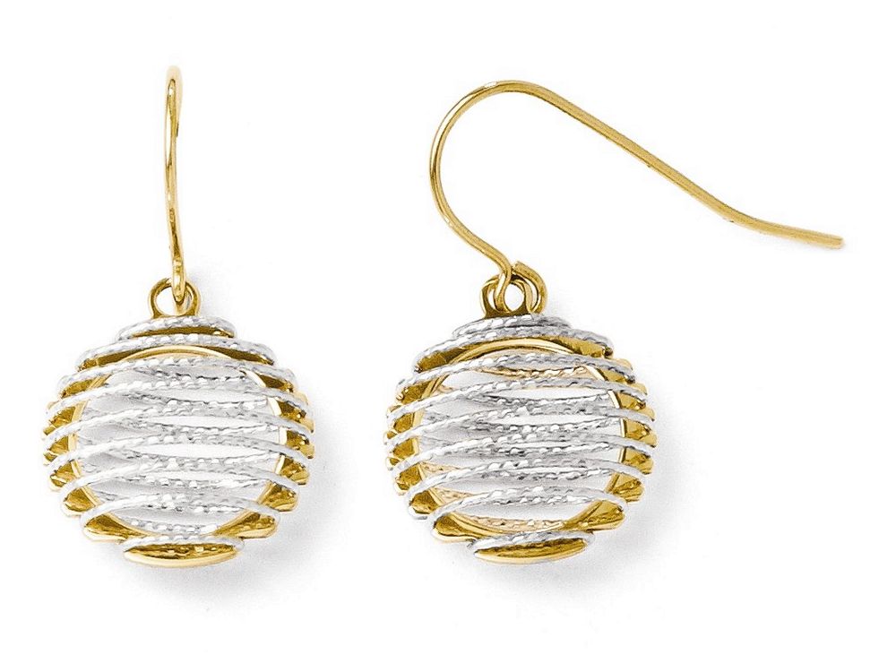 FJC Finejewelers 14 kt Two Tone Gold Wire Wrapped Dangle Shephered Hook Earrings