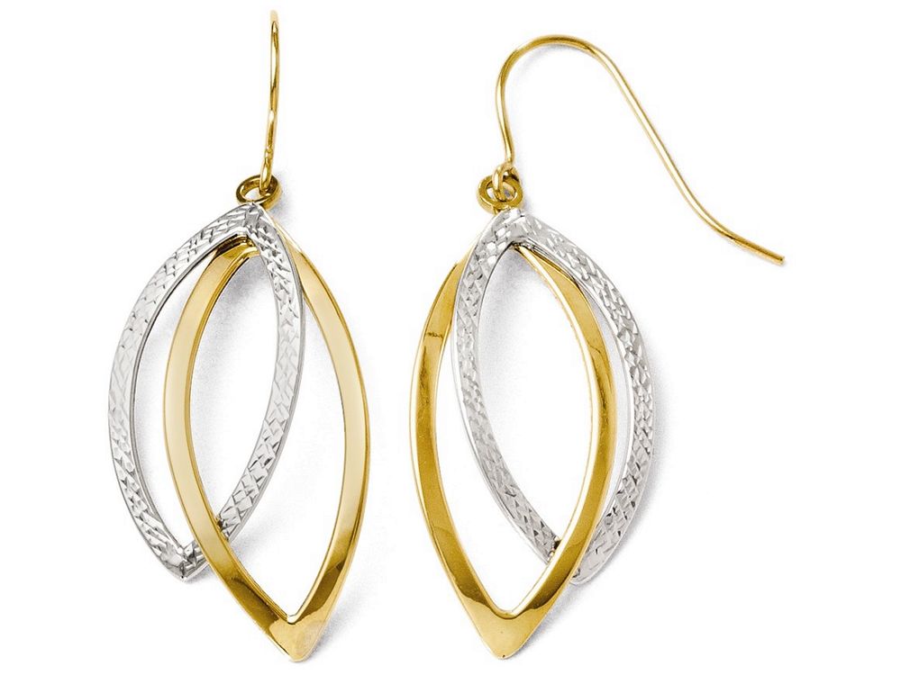 FJC Finejewelers 14 kt Two Tone Gold Polished And Textured Shepherd Hook Earrings