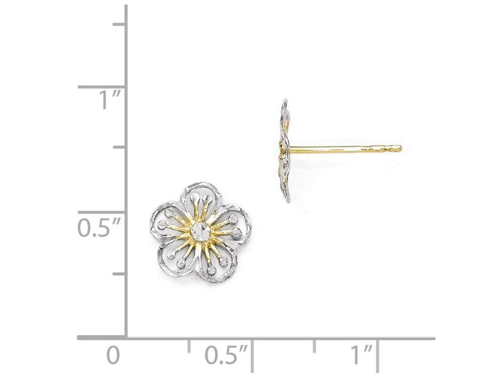 FJC Finejewelers 14 kt Two Tone Gold Rhodium Polished And Bright Cut Post Earrings