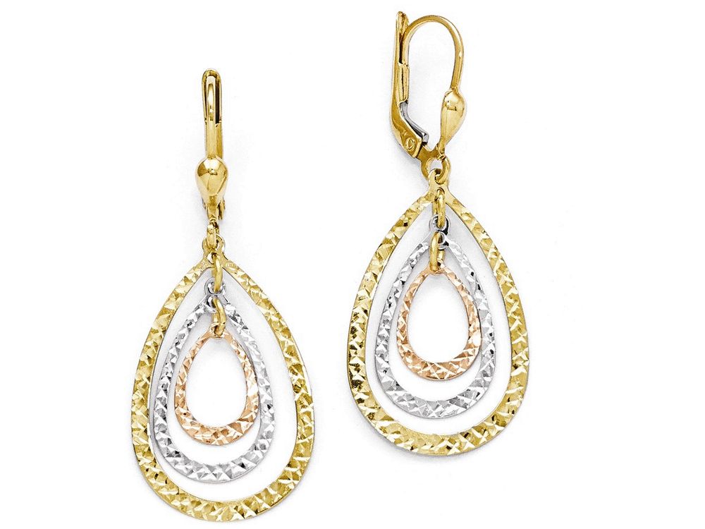 FJC Finejewelers 14 kt Tri Color Gold Polished and Bright Cut Leverback Earrings