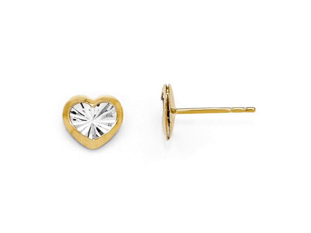 FJC Finejewelers 14 kt Two Tone Gold Rhodium Polished and Bright Cut Heart Post Earrings