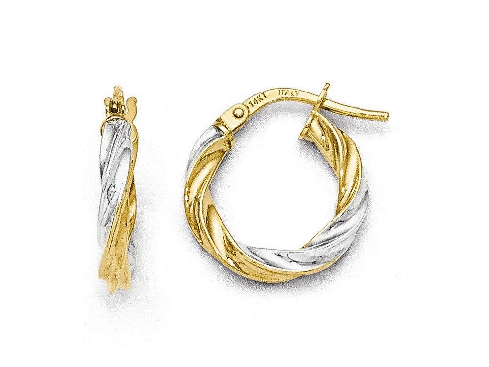 FJC Finejewelers 14k Yellow Gold with White Rhodium Plating Polished Hoop Earrings