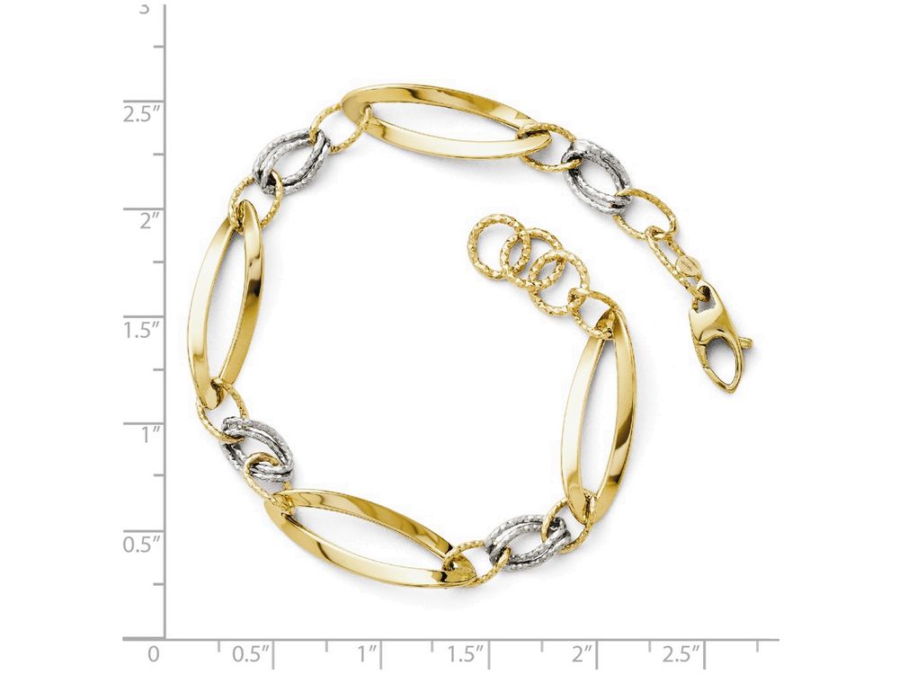 FJC Finejewelers 14 kt Two Tone Gold Polished And Bright Cut Link W/ 1/2in. Ext. Bracelet