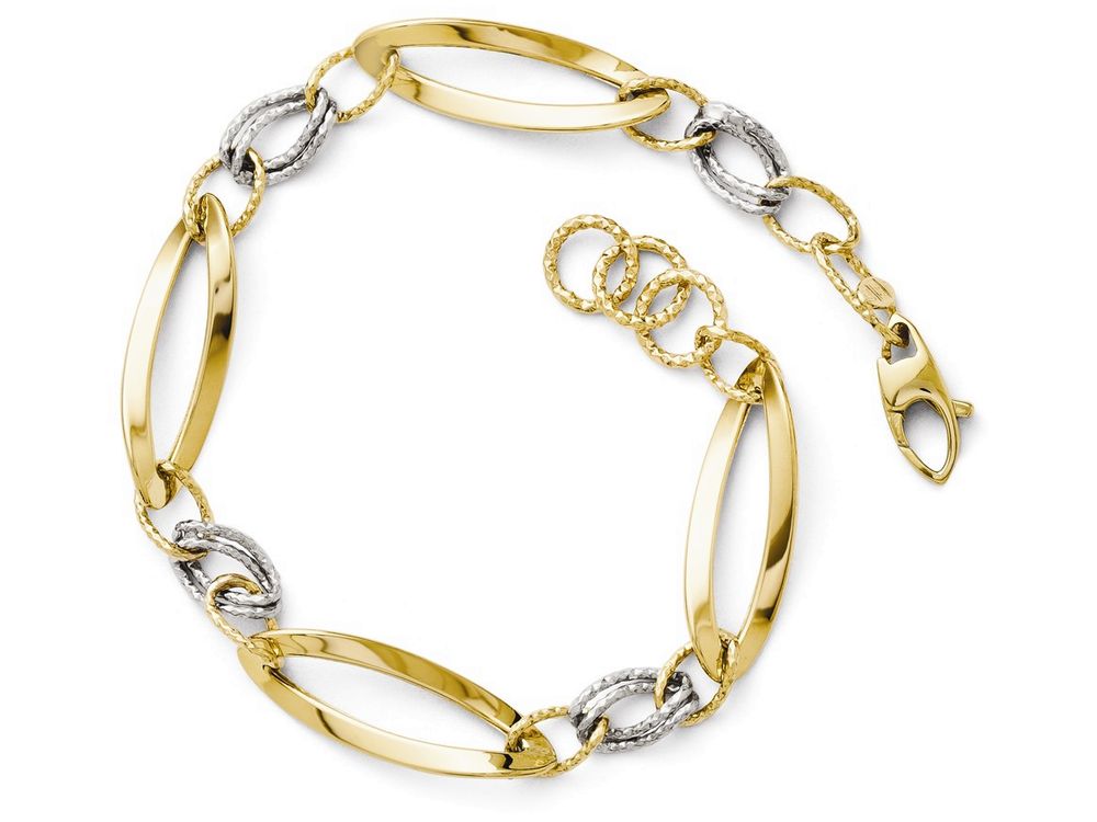 FJC Finejewelers 14 kt Two Tone Gold Polished And Bright Cut Link W/ 1/2in. Ext. Bracelet