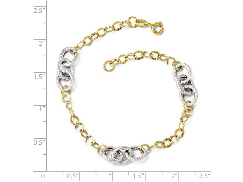 FJC Finejewelers 14k Yellow Gold Two-tone Polished And Textured Fancy Link Bracelet