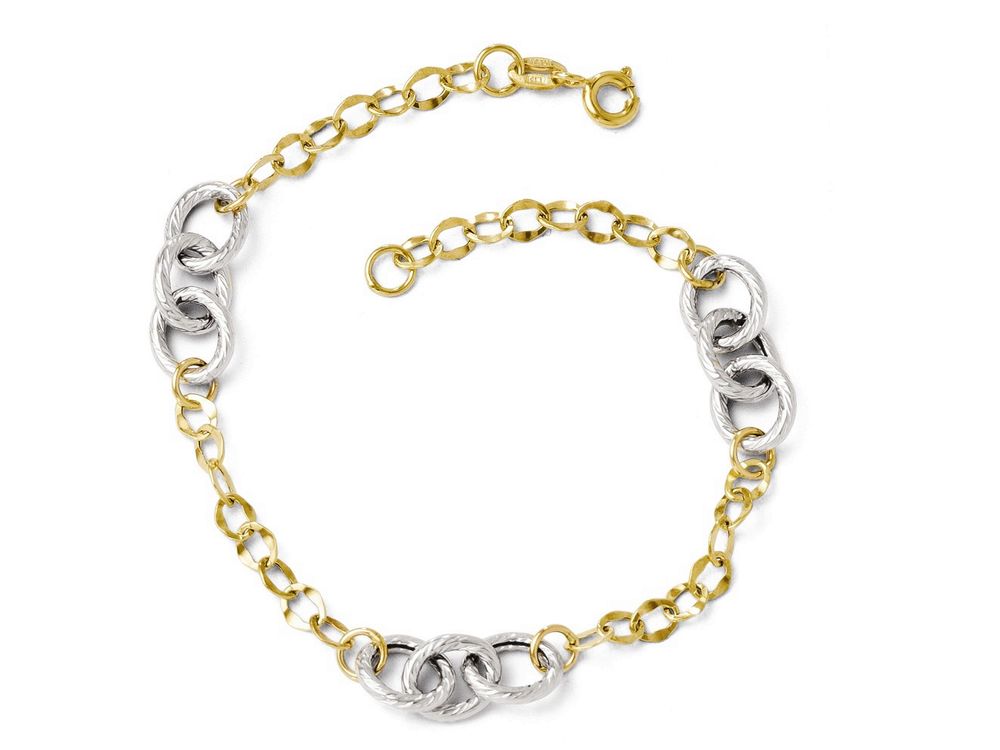 FJC Finejewelers 14k Yellow Gold Two-tone Polished And Textured Fancy Link Bracelet