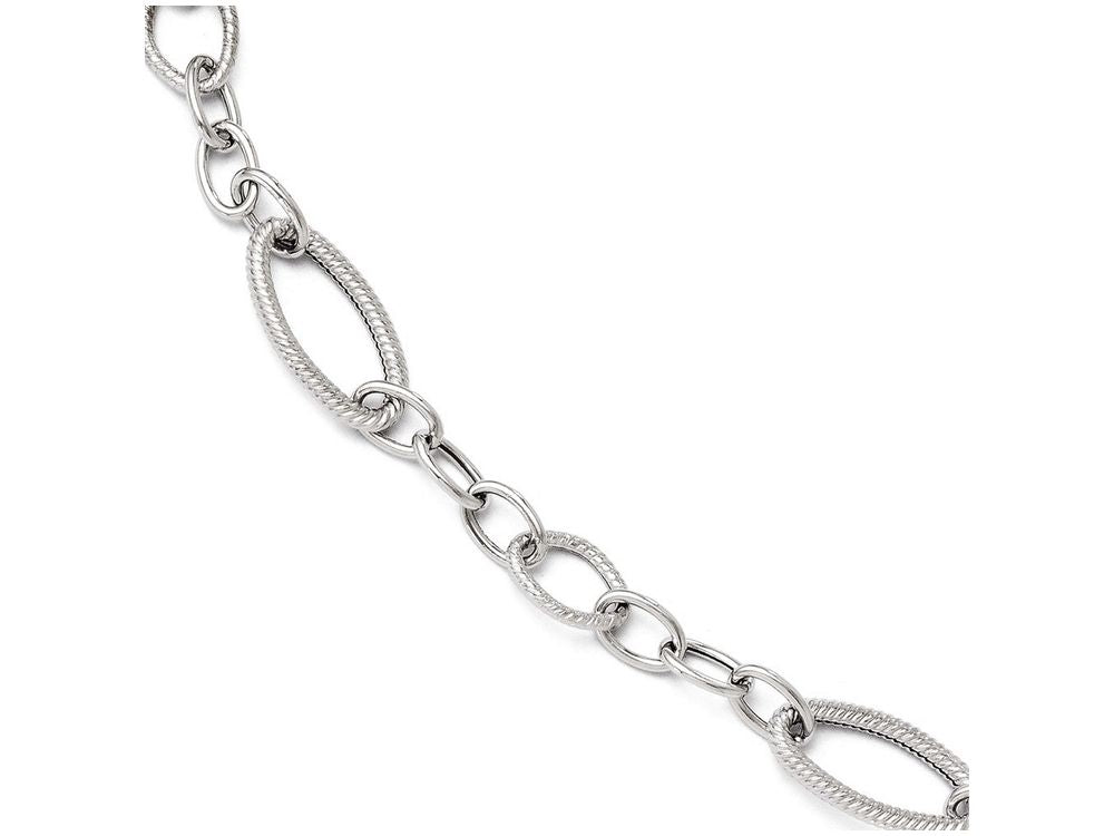 FJC Finejewelers 14k White Gold Polished And Textured Link Bracelet