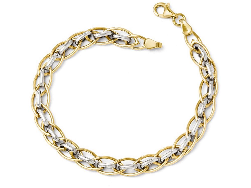 FJC Finejewelers 14 kt Two Tone Gold Polished Fancy Link Bracelet