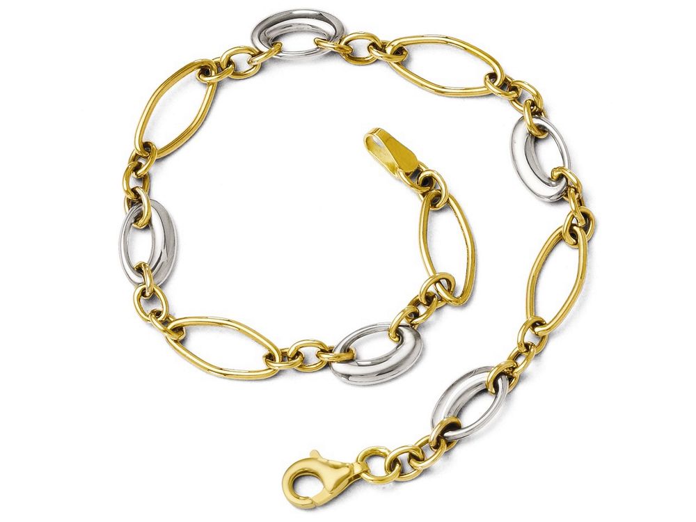 FJC Finejewelers 14 kt Two Tone Gold Polished Fancy Link Bracelet