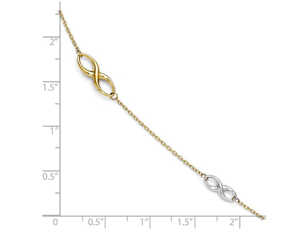 FJC Finejewelers 14 kt Two Tone Gold Polished Anklet W/1in Ext