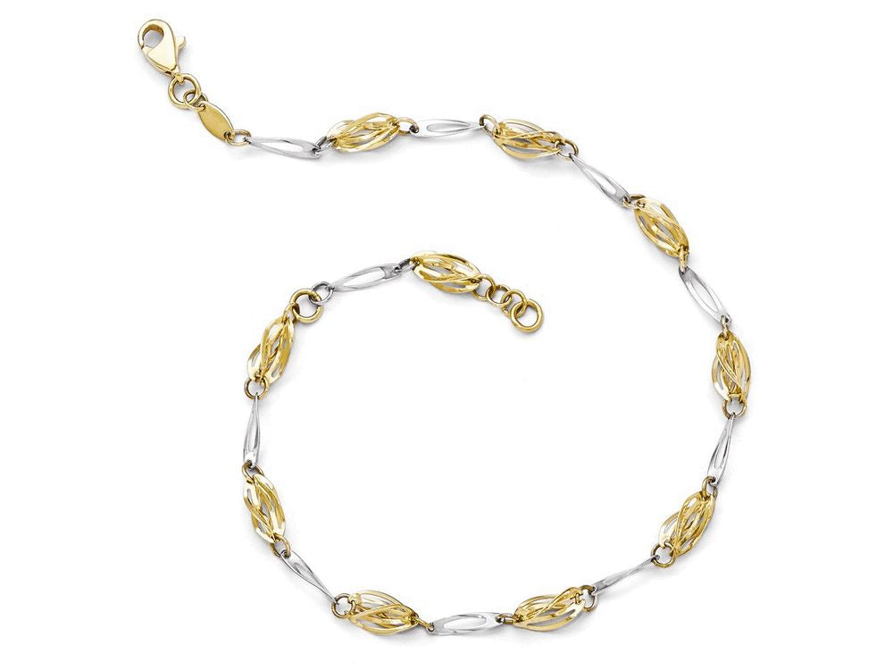 FJC Finejewelers 14 kt Two Tone Gold Polished Fancy Link Anklet