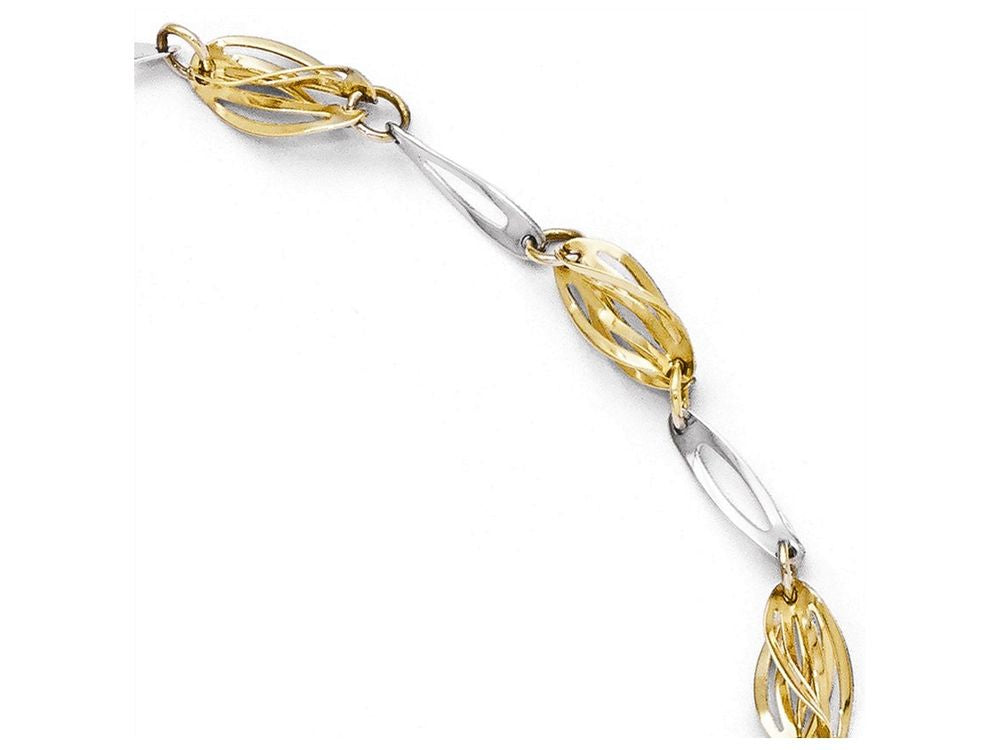 FJC Finejewelers 14 kt Two Tone Gold Polished Fancy Link Anklet