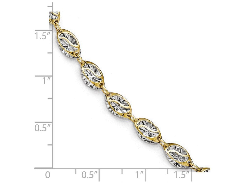 FJC Finejewelers 14 kt Two Tone Gold Rhodium Polished And Bright Cut Bracelet