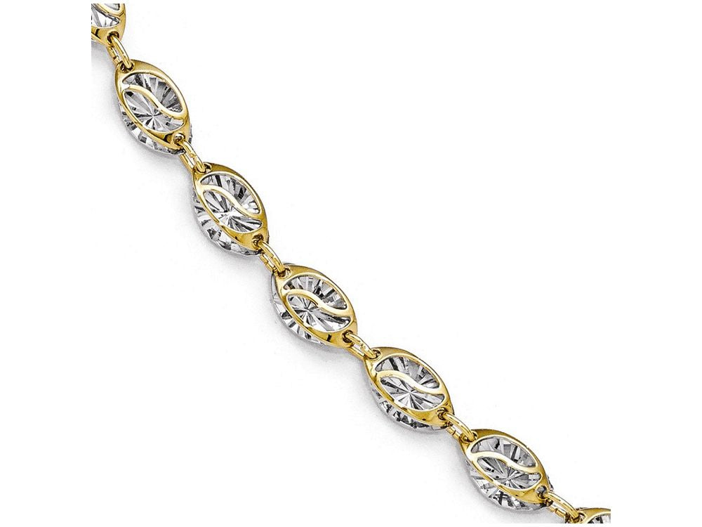 FJC Finejewelers 14 kt Two Tone Gold Rhodium Polished And Bright Cut Bracelet