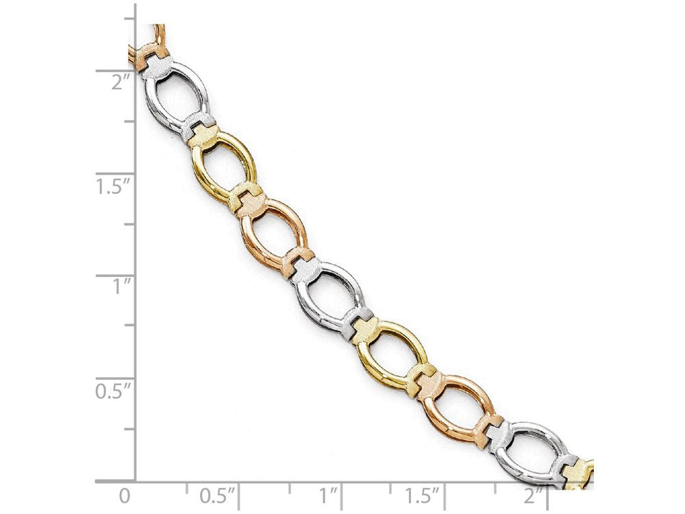 FJC Finejewelers 14 kt Tri Color Gold Polished And Satin Link Bracelet