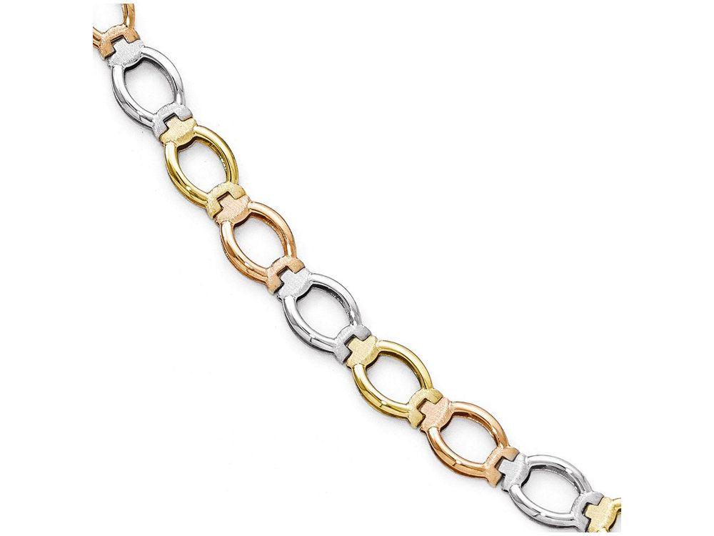 FJC Finejewelers 14 kt Tri Color Gold Polished And Satin Link Bracelet