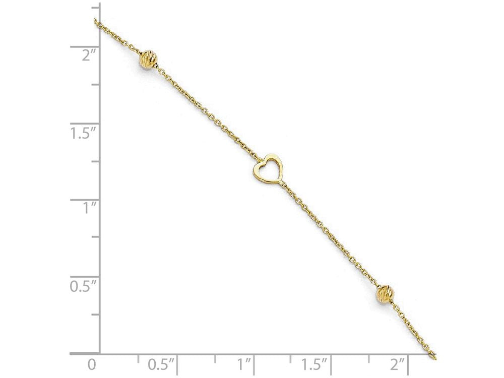 FJC Finejewelers 14k Yellow Gold Polished And Bright Cut Heart Anklet W/1in Ext