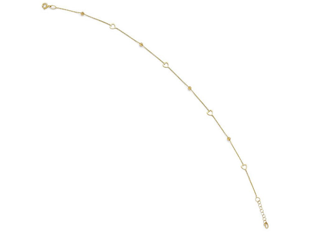 FJC Finejewelers 14k Yellow Gold Polished And Bright Cut Heart Anklet W/1in Ext